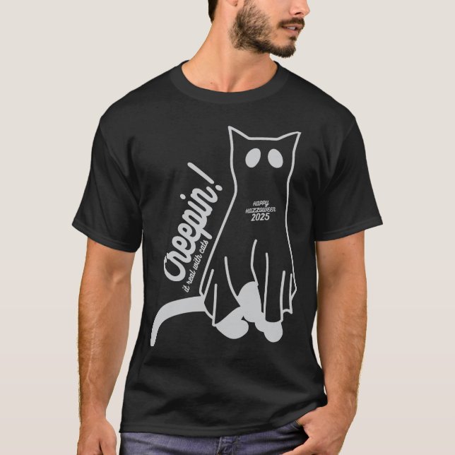 Creepin’ It Real with Cats – Funny Halloween T Shirt (Framsida)