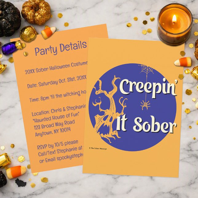 Creepin’ It Sober | Halloween Sober-fest Inbjudningar (Set the tone for a fun, mindful, alcohol‑free Halloween party with these Creepin’ It Sober invites.)