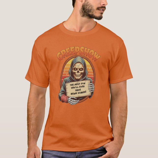 Creepshow Skeleton Retro Sunset Funny Scary girl T Shirt (Framsida)
