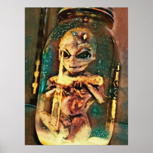 Creepy Alien in Burk Abstrakt Science fiction Art Poster
