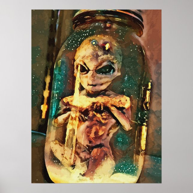 Creepy Alien in Burk Abstrakt Science fiction Art Poster (Framsidan)