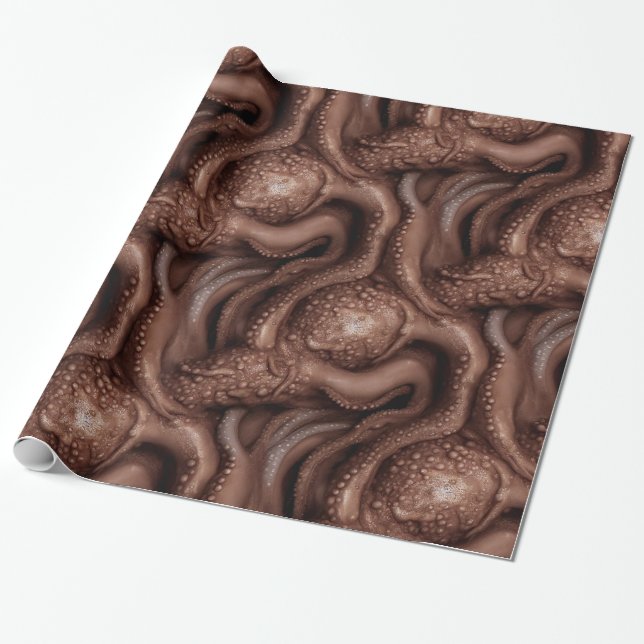 Creepy Alien Tentacle Mörk Brown Presentpapper (Utrullad)
