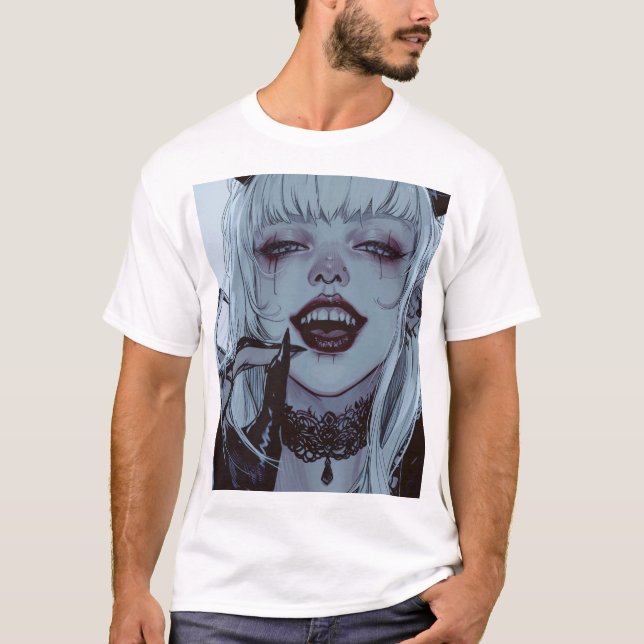 Creepy Anime Girl with White Hair and Disturings S T Shirt (Framsida)