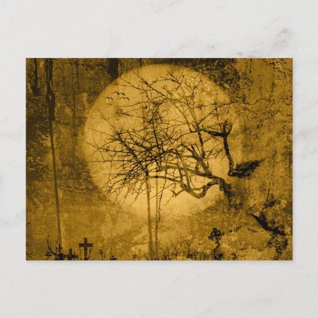 Creepy Antique Tittar Gult Cemetery Halloween Helg Vykort (Framsida)