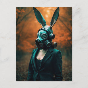 Creepy apocalyptic Gas Mask Rabbit Vykort