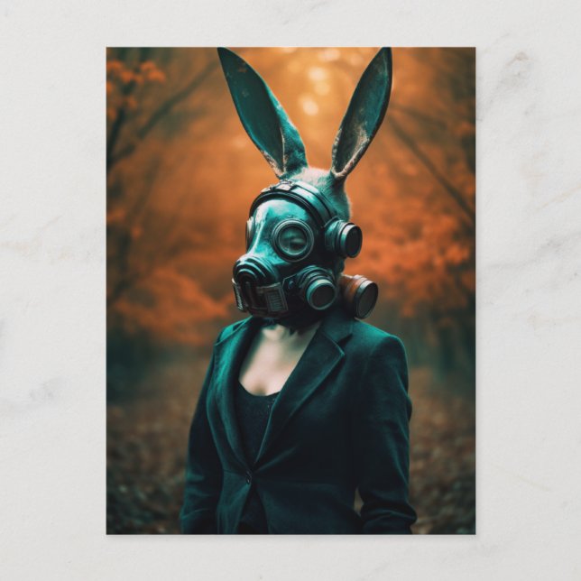 Creepy apocalyptic Gas Mask Rabbit Vykort (Framsida)