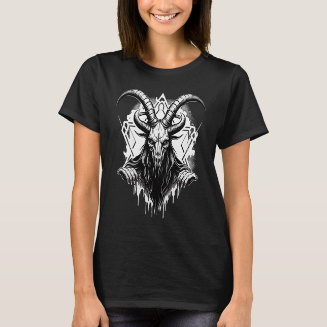 Creepy Baphomet  Occult Gothic Demon T Shirt (Framsida)