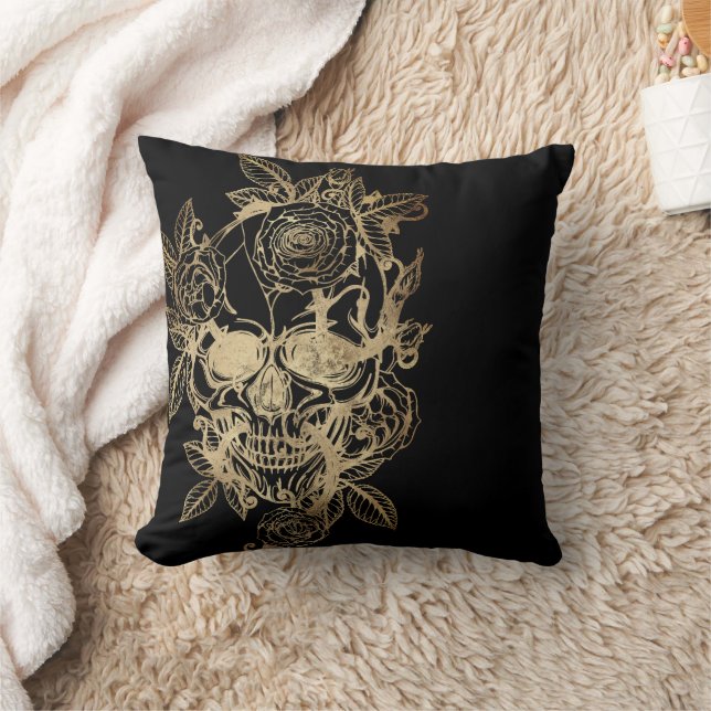 Creepy Benice | Guld Grunge Skull med Ro Kudde (Filt)
