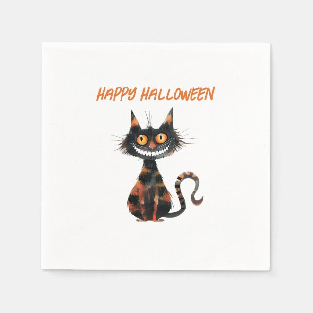 Creepy Black and Orange Cat Halloween Pappersservett (Framsidan)