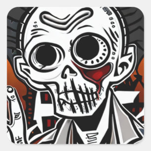 Creepy Black and Orange Skeleton Halloween Fyrkantigt Klistermärke