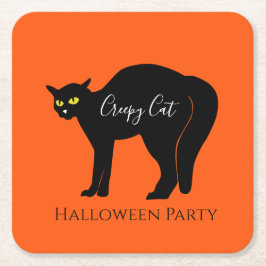 Creepy Black Cat Halloween Underlägg Papper Kvadrat