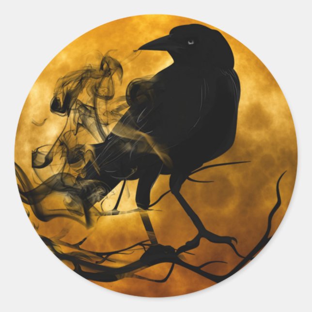 Creepy Black Kråka Halloween Runt Klistermärke (Framsida)