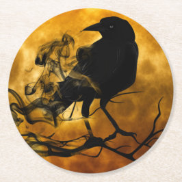Creepy Black Kråka Halloween Underlägg Papper Rund