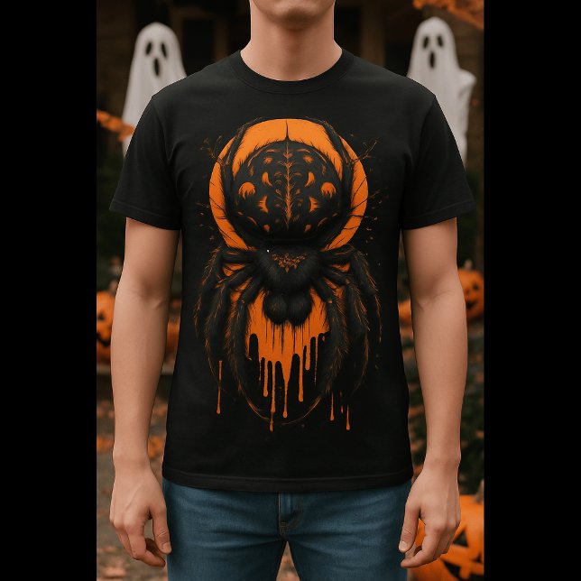 Creepy Black & Orange Spider Halloween T Shirt (Skapare uppladdad)