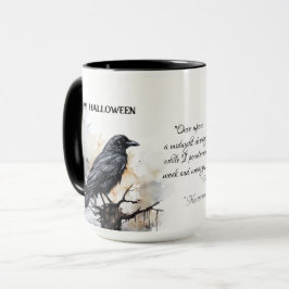 Creepy Black Raven Happy halloween Mugg