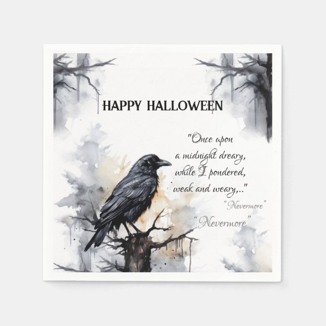Creepy Black Raven Happy halloween Pappersservett (Framsidan)