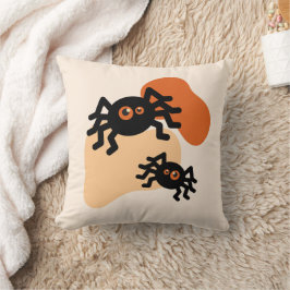 Creepy Black Spiders & Blob Orange Shape Halloween Kudde