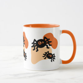 Creepy Black Spiders & Orange Blob Shape Halloween Mugg