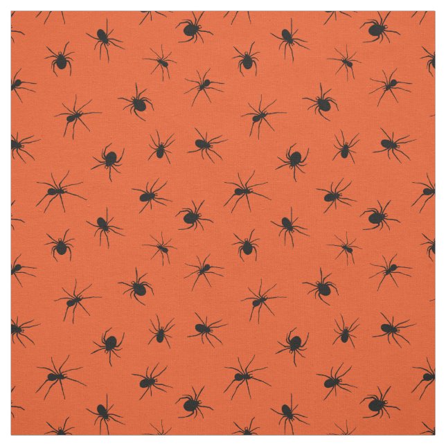 Creepy Black Spiders Patterned on Orange Halloween Tyg (Provkarta)