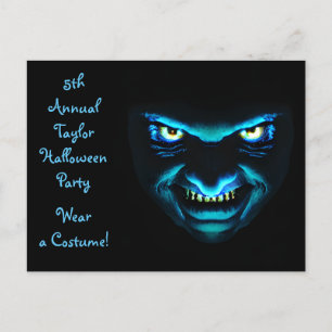 Creepy Blue Ansikte Halloween fest Inbjudan