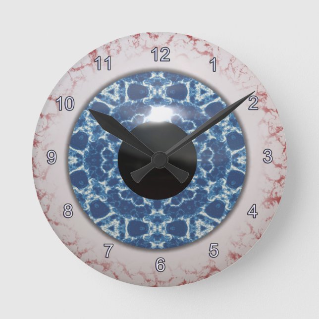 Creepy Blue Eyeball Halloween Roligt Clock Rund Klocka (Framsida)