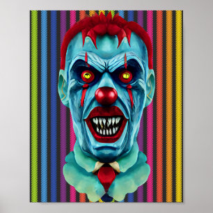 Creepy Blue Killer Zombie Clown Horror Art Poster