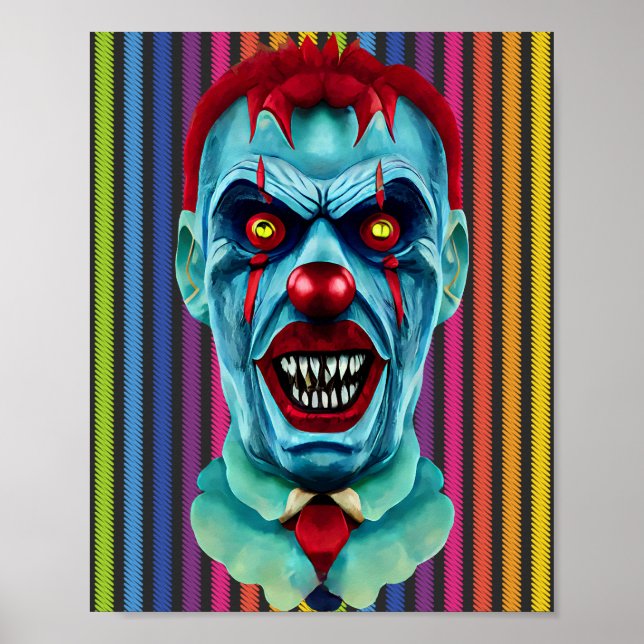 Creepy Blue Killer Zombie Clown Horror Art Poster (Framsidan)