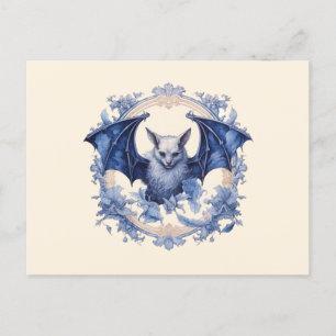 Creepy Blue och Black Fladdermus Halloween Helg Vykort
