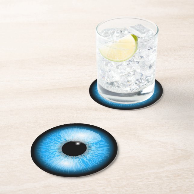 Creepy Blue Realistic Eyeball Halloween Underlägg Papper Rund (Insitu)