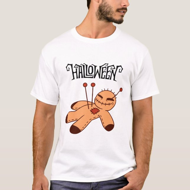 Creepy Brown Black Tecknad Voodoo Doll Halloween T Shirt (Framsida)