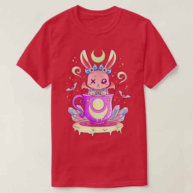 Creepy Bunny i Tekopp Kawaii Pastel Goth Anime Va T Shirt (Design framsida)