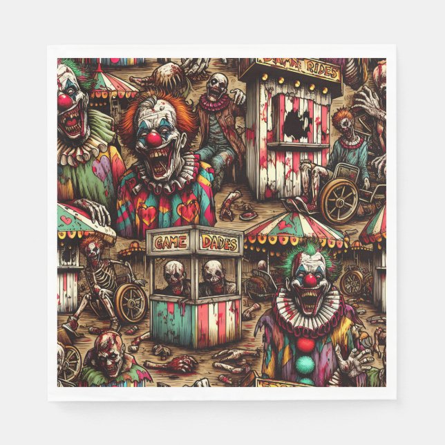 Creepy Carnival Clown Zombie Halloween Pappersservett (Framsidan)