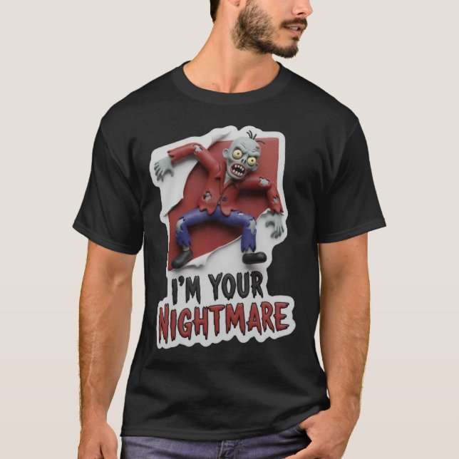 Creepy cartoon zombie with nightmare text t shirt (Framsida)