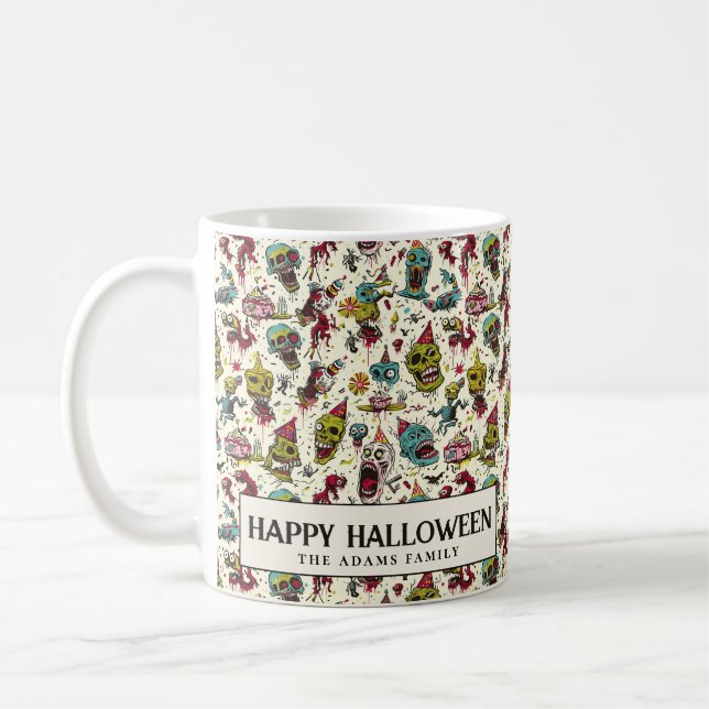 Creepy Cartoonish Döskallars Halloween Kaffemugg (Vänster)