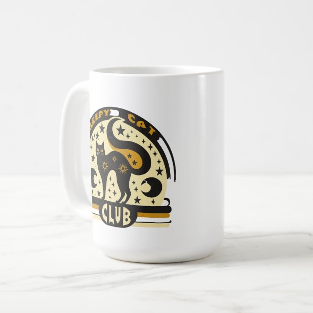 Creepy Cat Club – Retro Mystical Black Cat Design Kaffemugg (Framsida vänster)