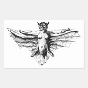 Creepy Cat Fladdermus Creater Monster fantasy beas Rektangulärt Klistermärke