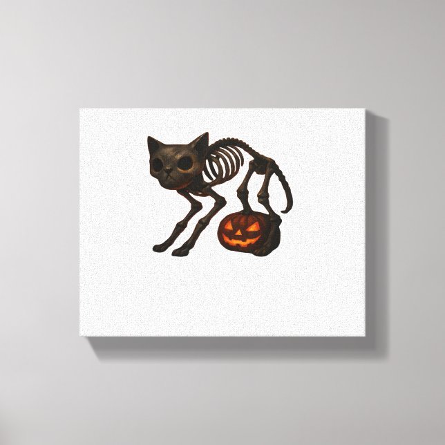 Creepy Cat Skeleton Halloween Gift Classic T-Shirt Canvastryck (Framsida)