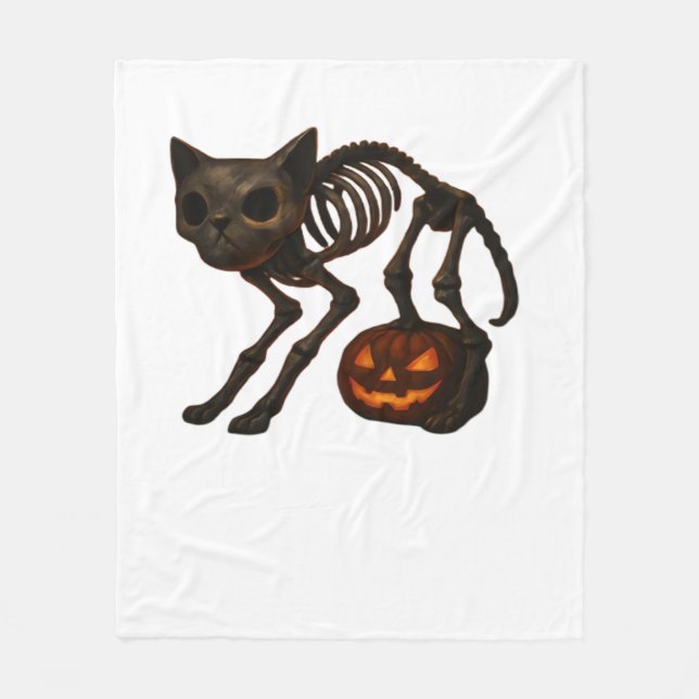 Creepy Cat Skeleton Halloween Gift Classic T-Shirt Fleecefilt (Framsidan)