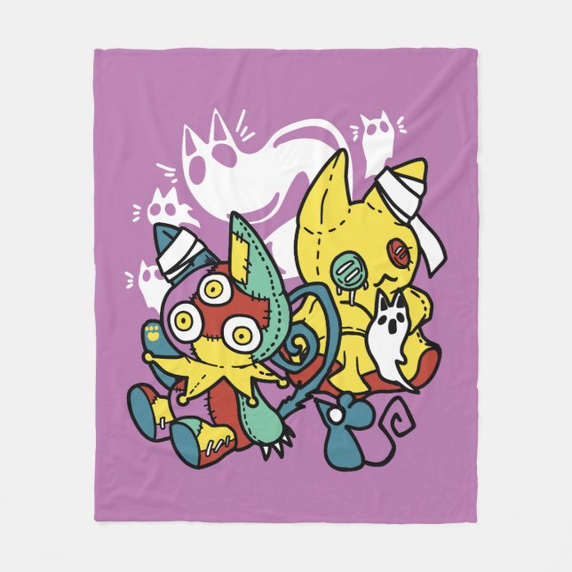 Creepy Cats Halloween Art: Tass-vänlig och vänlig. Fleecefilt (Framsidan)