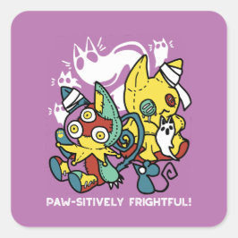 Creepy Cats Halloween Art: Tass-vänlig och vänlig. Fyrkantigt Klistermärke