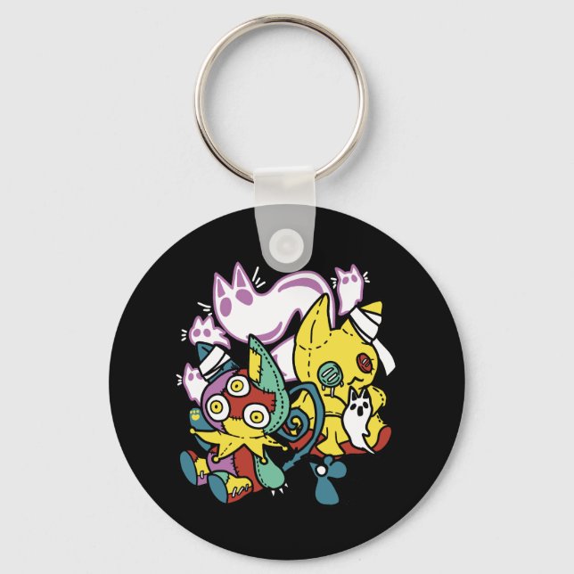 Creepy Cats Halloween Art: Tass-vänlig och vänlig. Nyckelring (Framsida)