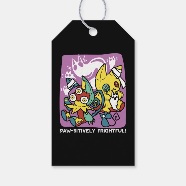 Creepy Cats Halloween Art: Tass-vänlig och vänlig. Presentetikett (Framsidan)