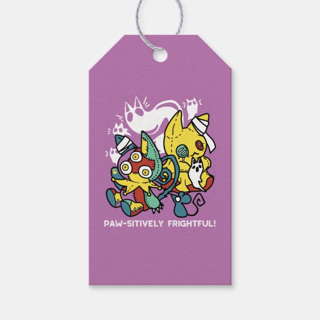 Creepy Cats Halloween Art: Tass-vänlig och vänlig. Presentetikett (Framsidan)