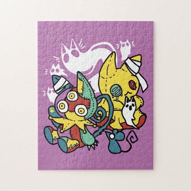 Creepy Cats Halloween Art: Tass-vänlig och vänlig. Pussel (Vertikal)