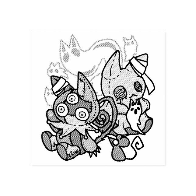 Creepy Cats Halloween Art: Tass-vänlig och vänlig. Stämpel (Tryck)