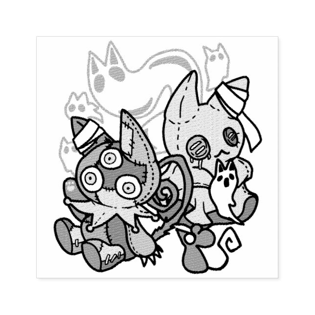 Creepy Cats Halloween Art: Tass-vänlig och vänlig. Stämpel (Tryck)