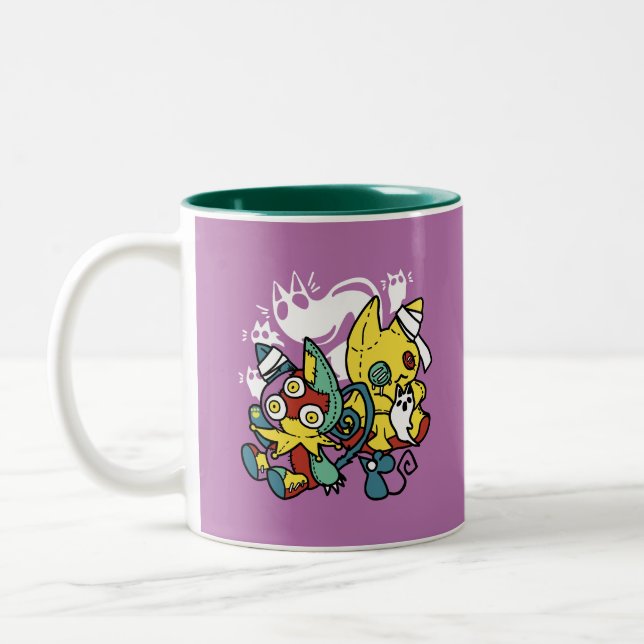 Creepy Cats Halloween Art: Tass-vänlig och vänlig. Två-Tonad Mugg (Vänster)