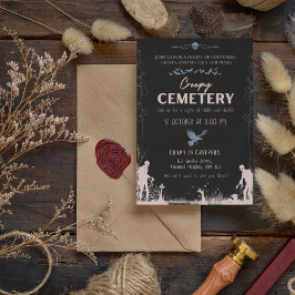Creepy Cemetery Dusty Red med blå accent Inbjudningar