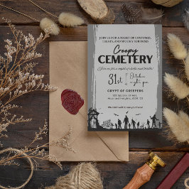 Creepy Cemetery Grått med Eerie Black Accent Inbjudningar