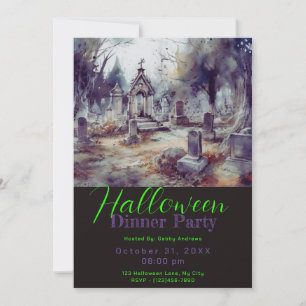 Creepy Cemetery Graves Halloween Dinner Party Inbjudningar